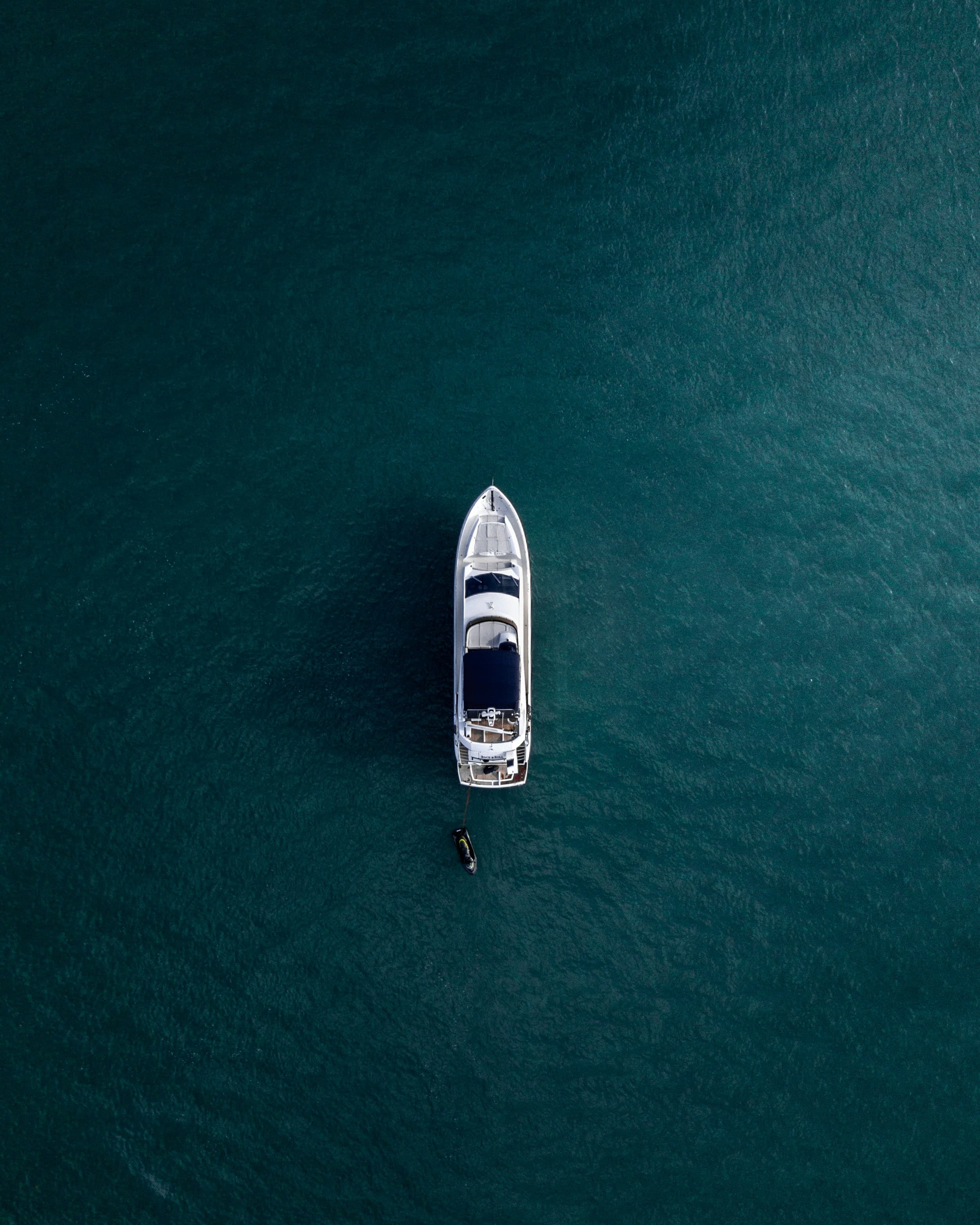 Aerial view of a yacht alone at sea